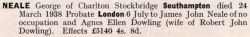 George Neale probate 1938